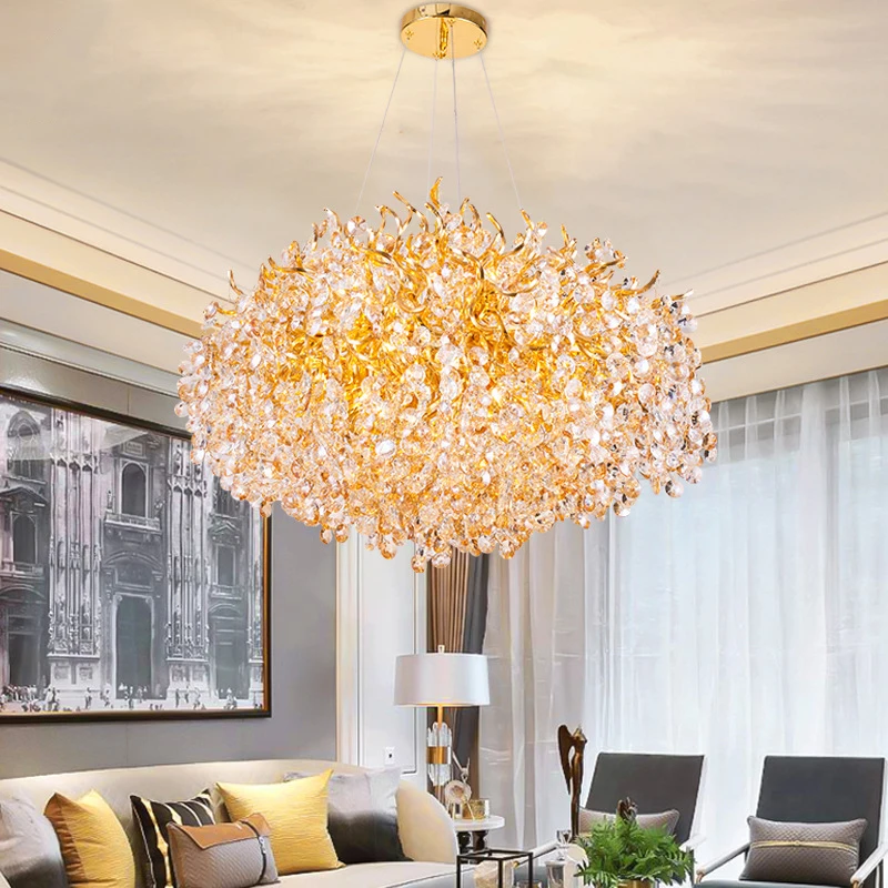 Luxury Staircase Crystal LED Chandelier for Living Room Modern Golden Spiral Staircase Crystal Chandelier Hanging Lamps Lighting