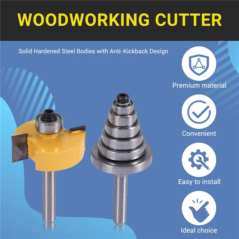 

BHBD-1/4 Inch Shank Rabbeting Router Bit With 6 Bearings Set For Multiple Depths 1/8 Inch, 1/4 Inch, 5/16 Inch, 3/8 Inch, 7/16 I