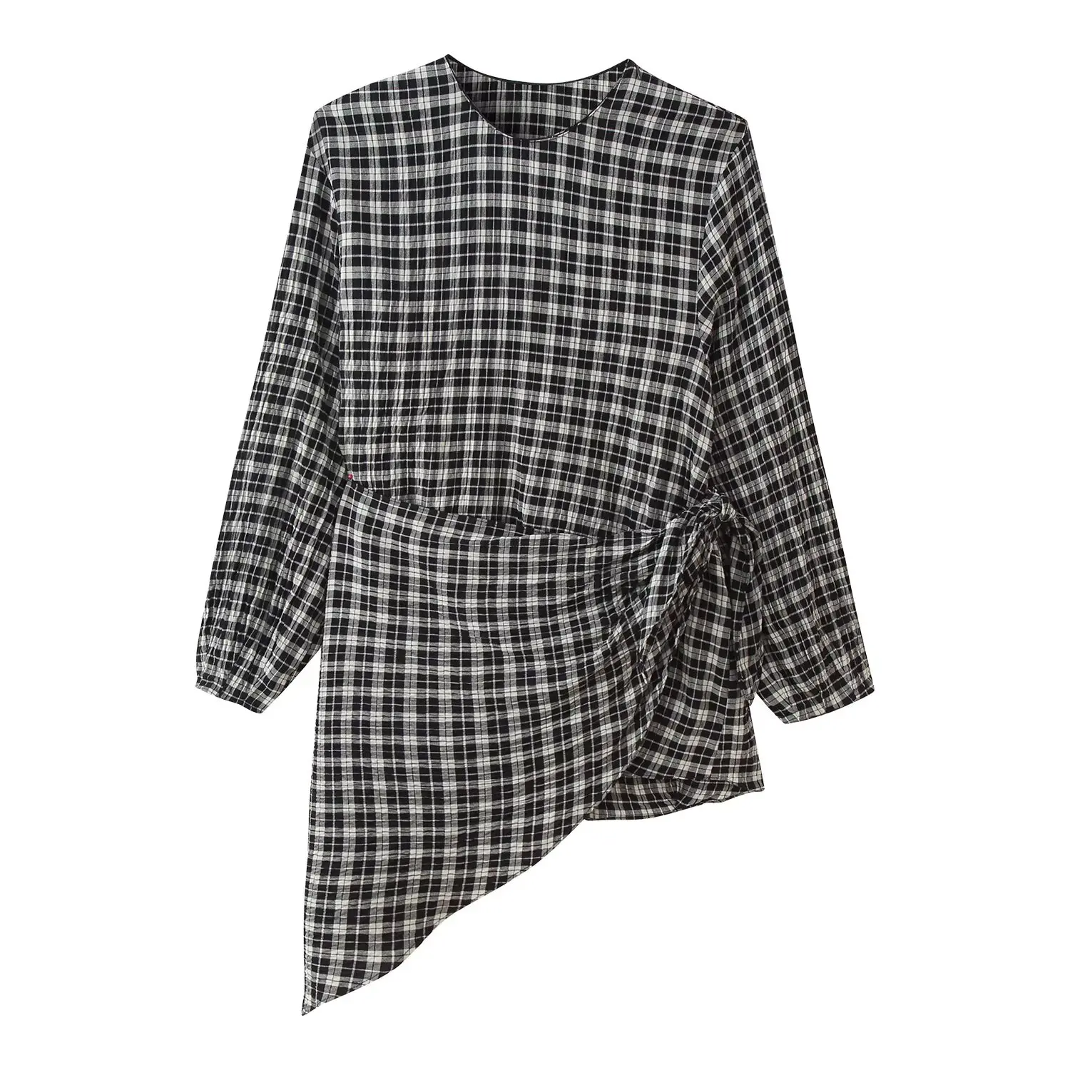 

2025 Fall/Winter Women's Long-Sleeve Oversized Shirt Retro Irregular Checkered Design Korean-Style Fashionable Casual Top