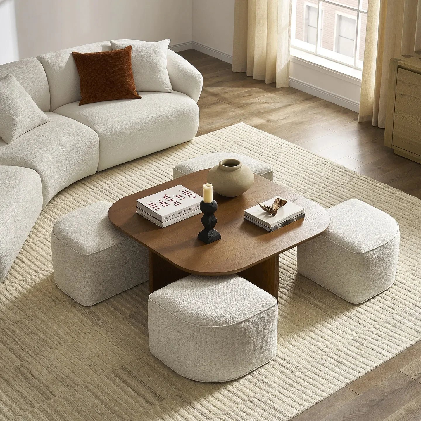 AA Medieval log square coffee table simple small apartment living room coffee table storage table footstool