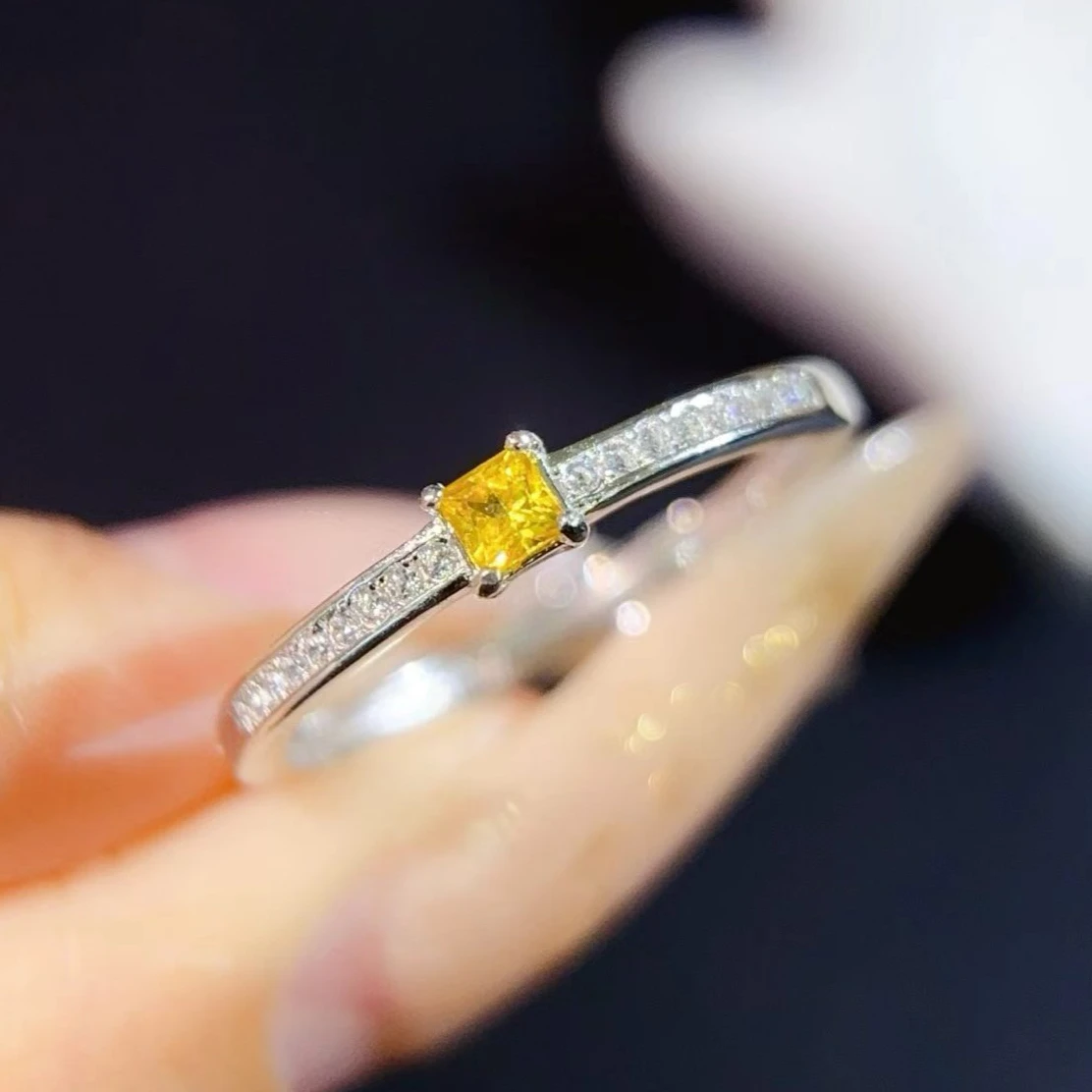 Natural Yellow Sapphire Ring with Certificate 3mm Genuine Sapphire Jewelry Solid 925 Silver Gemstone Ring for Girls