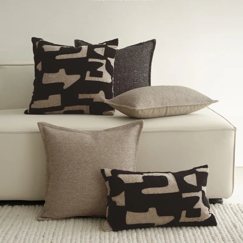 Modern Medieval Decorate Geometric Pillows Luxury Plain Cushion Case Black Brown Decorative Pillow Cover For Sofa Chair Decor