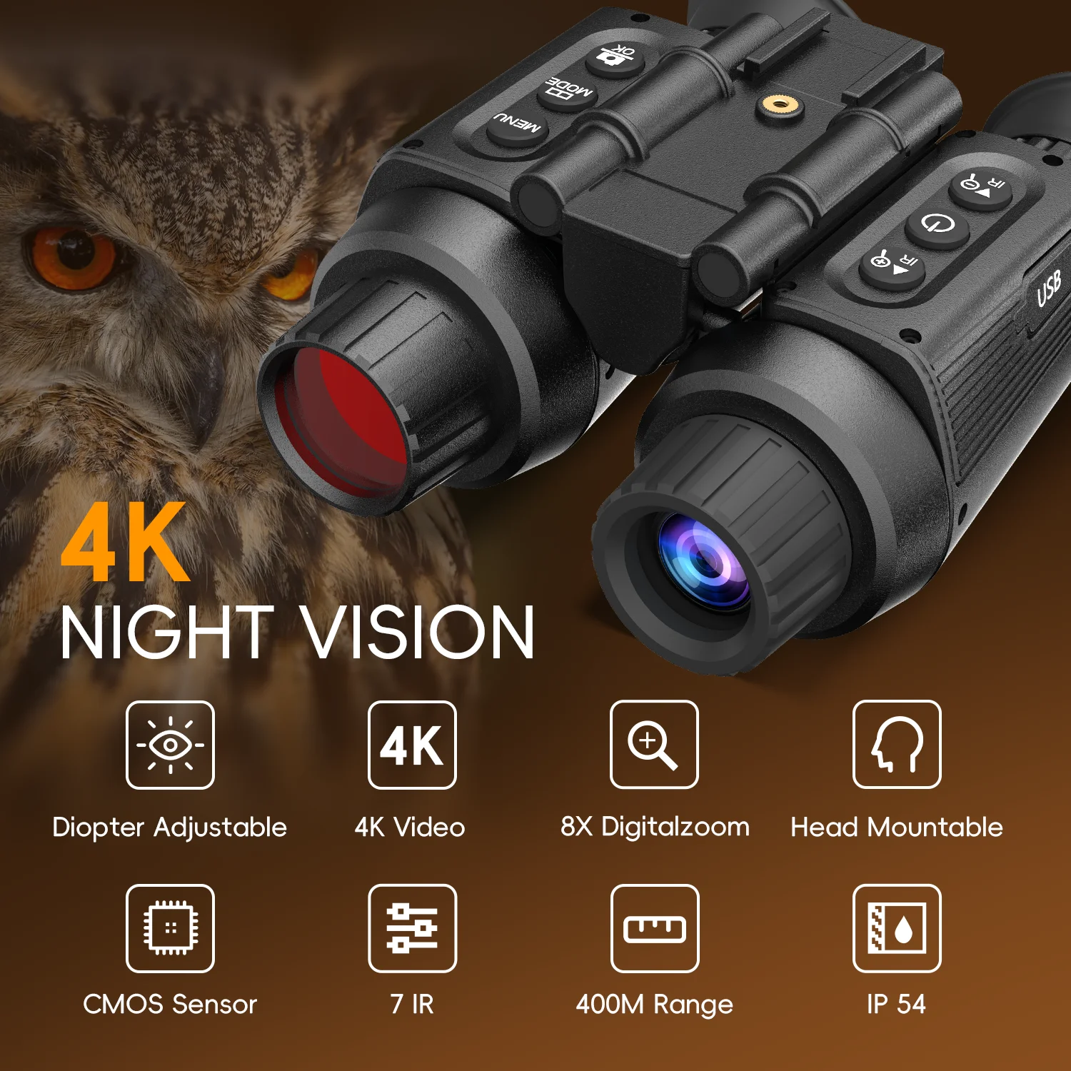 NV8300 Infrared Night Vision Binoculars with 8X Digital Zoom, 4K UHD, 36MP, 3D Professional Binoculars, Telescope for Hunting