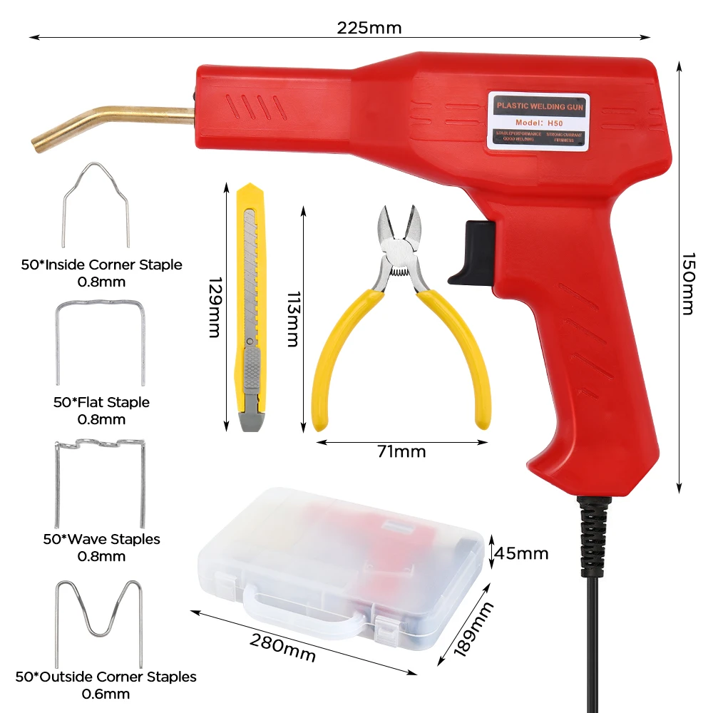 1set 50W Repair Car Bumper Welding Welder Machine Gun Kit + Staples Hot Stapler Plastic Repair Kit Car Bumper Crack Repair Tools