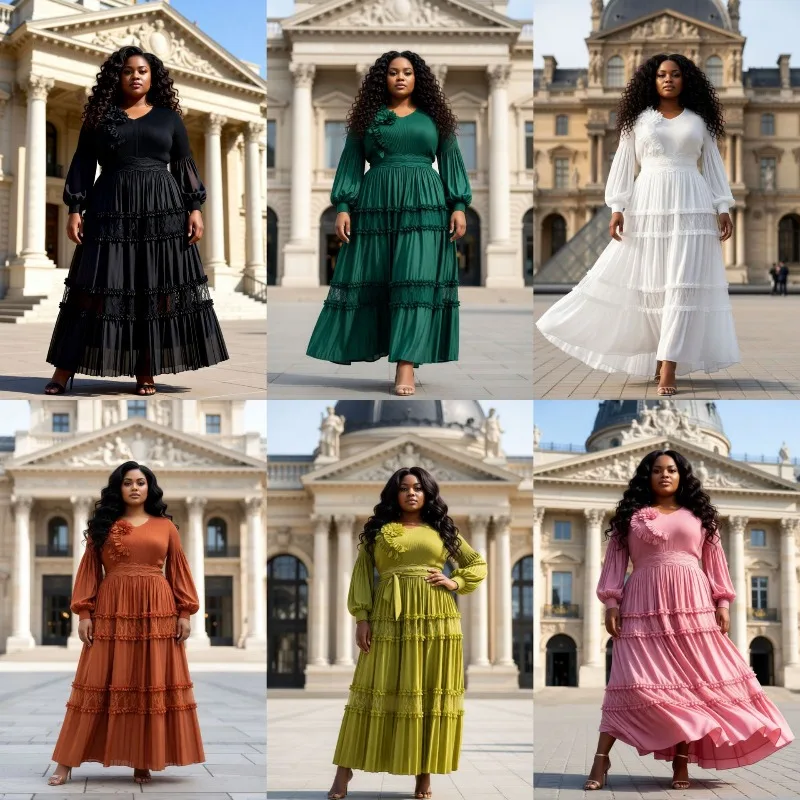 アフリカンプラスサイズ女性用ドレス ミヤケプリーツファッション 気質のある花柄 ルーズロングスリーブ ストレッチウエスト プリーツロングドレス