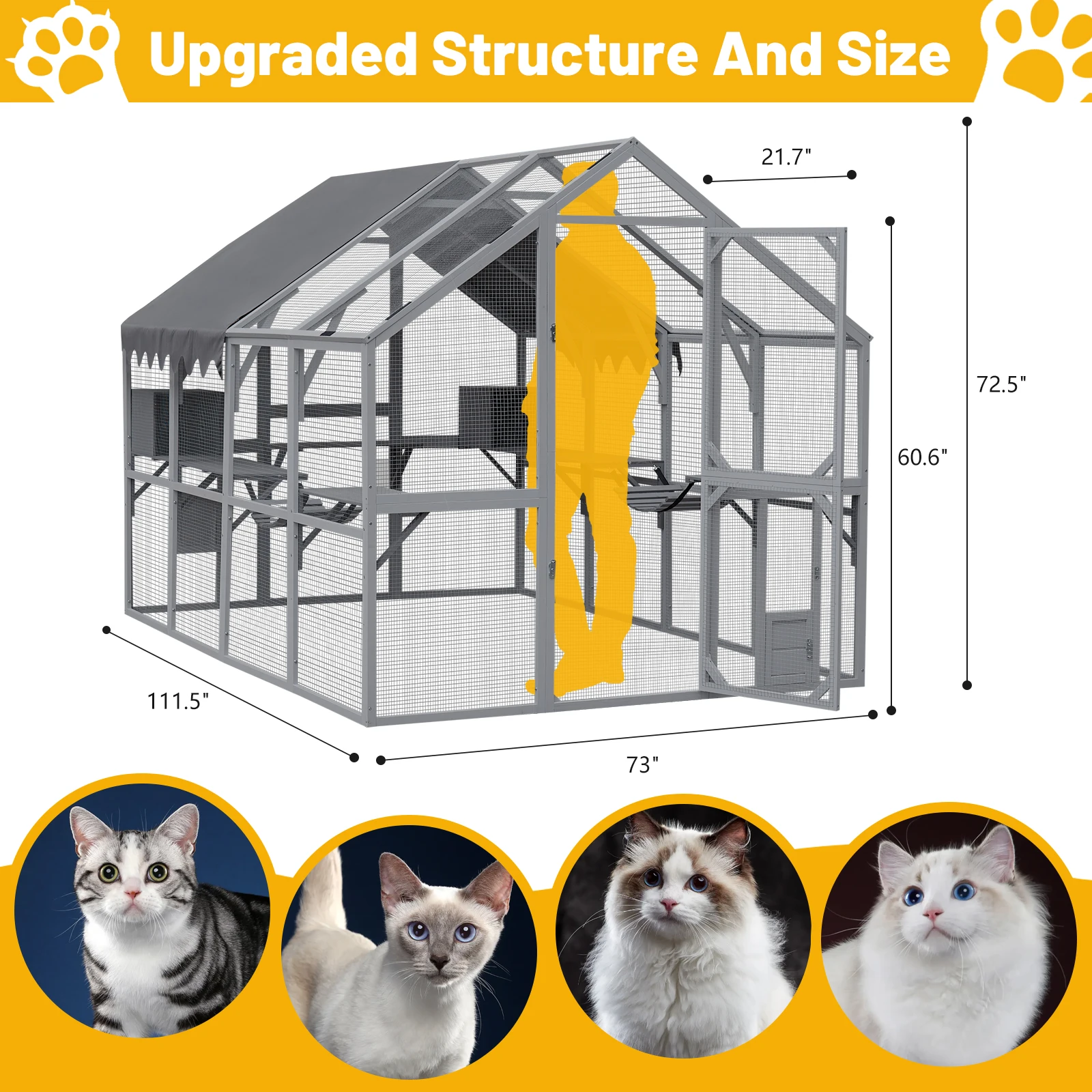 Large Outdoor Cat Enclosure 110 Inch Playpen Multi Platform Indoor Outdoor Waterproof Cat House Backyard Garden Pet Cage for Kittens And Small Cats