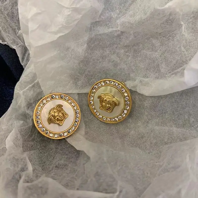 أقراط مزاجية مرصعة بالألماس، أقراط زيتية بتصميم هندسي لطيف على الطراز الفرنسي القديم #1