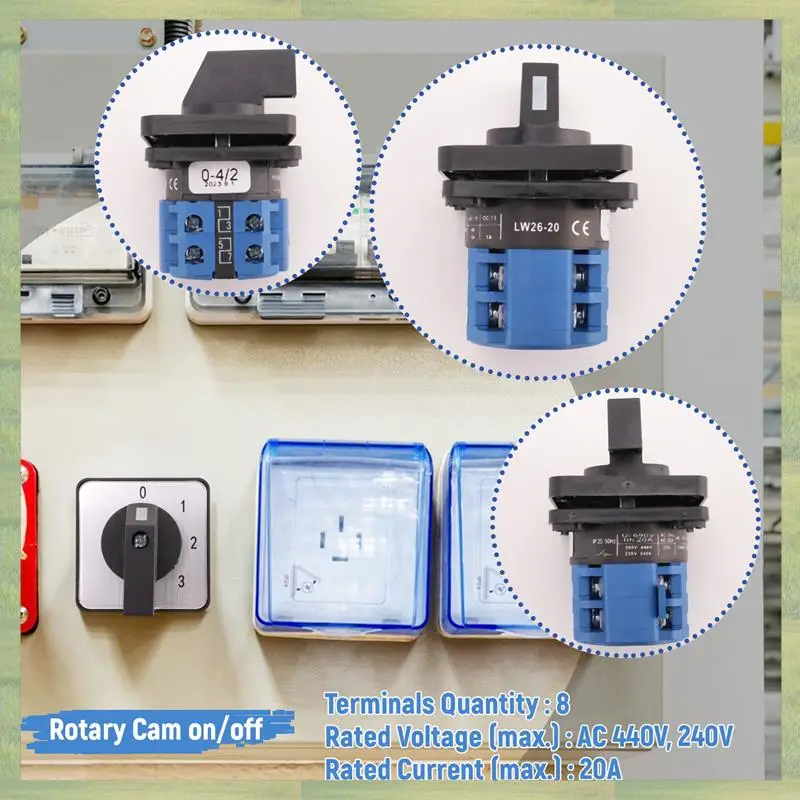 

Клеммы N15R-8, 5 положений, поворотный кулачковый переключатель главного управления, 20 А, черный + синий