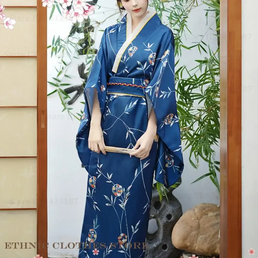 Japanese Kimono Gown with Obi Sexy Yukata Haori Print Flower Cardigan Robe Geisha Cosplay Costume 2025 Hot Sale