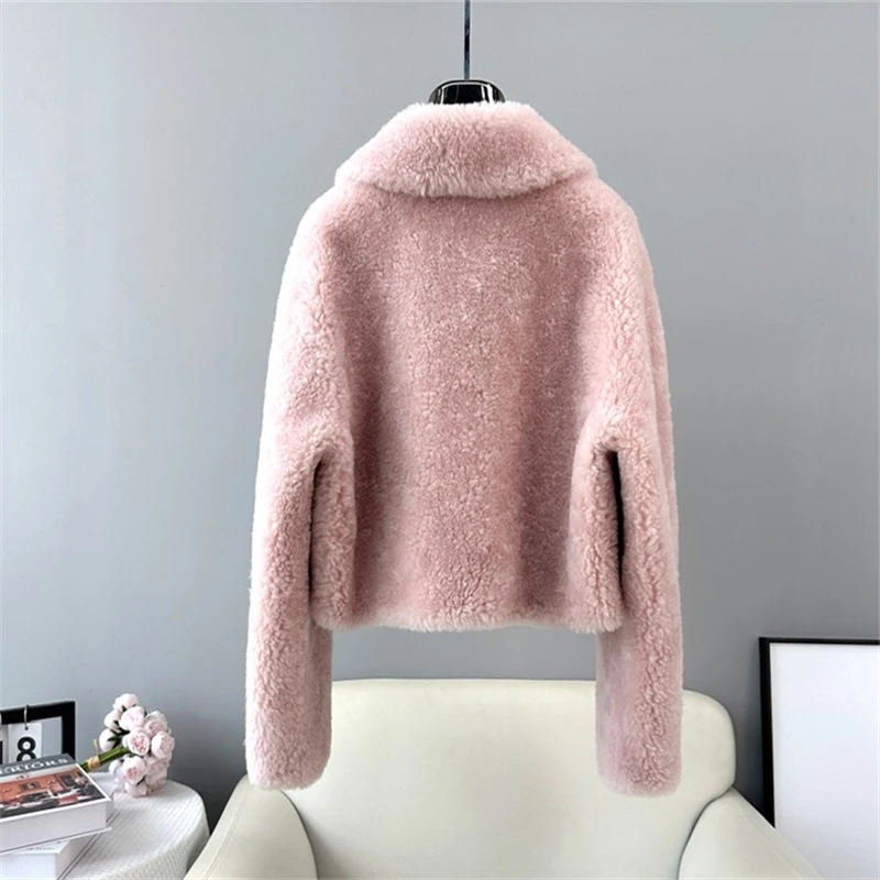 Female Sheep Shearling Coat 2024 Fall and Winter New Pure Wool Young Short Real Fur Warm Jacket JT479