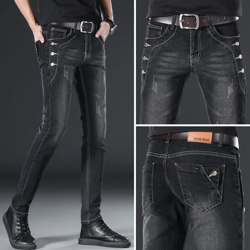 Fashion Luxury Korean Style Stretch Designer Classic Slim Fit Denim Jeans with Solid Color for Casual Wear Boyfriend Jeans Male