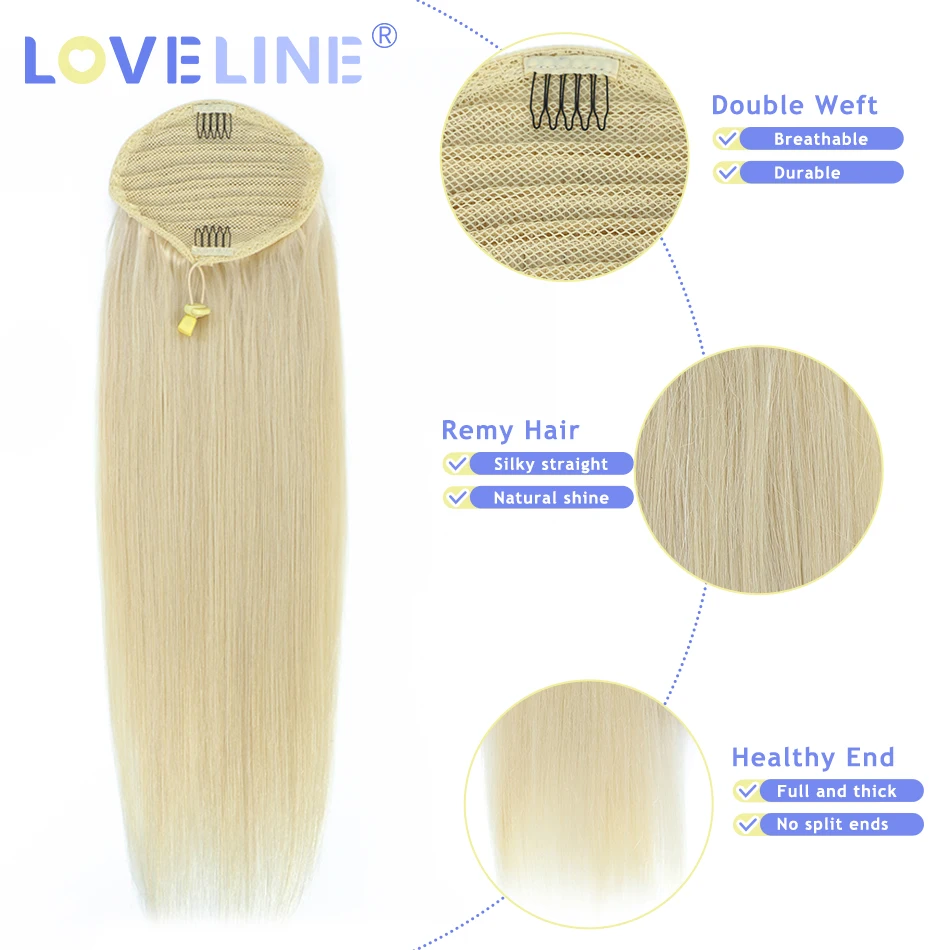 Loveline-女性用ポニーテールヘアエクステンション,ストレートヘア,ナチュラルカラー,ドローストリング付き,1ピース,100g