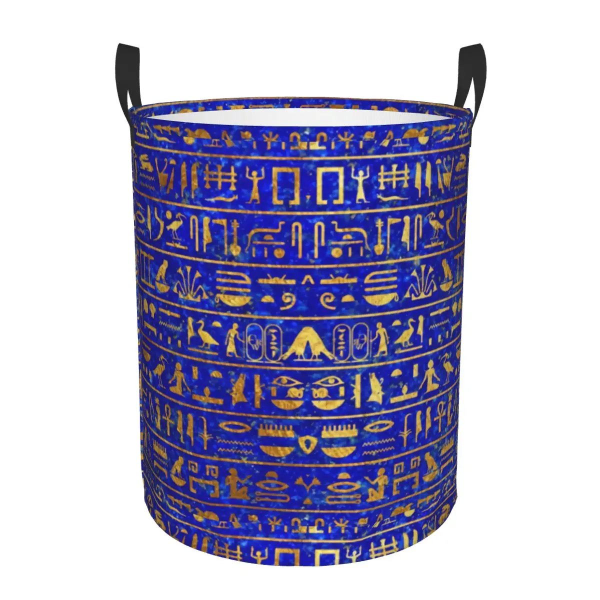 Customized Blue Lapis And Gold Hieroglyphics Laundry Hamper Large Clothes Storage Basket Ancient Egypt Art Toy Bin Organizer