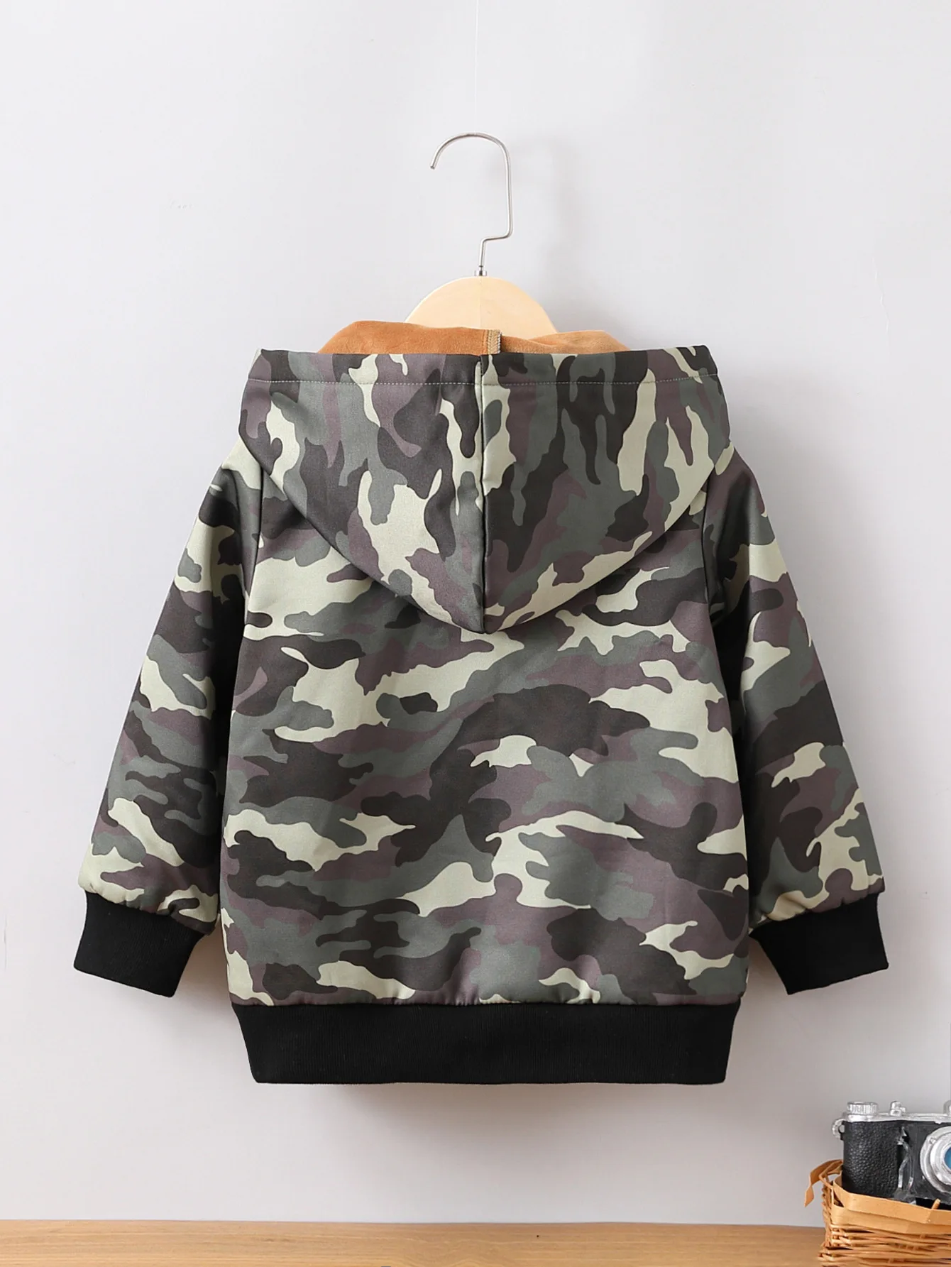 2023 New Autumn Winter Jacket Kids Clothes Fleece-lined Coat Unisex Zipper Hooded All-match Camouflage Casual Long Sleeve