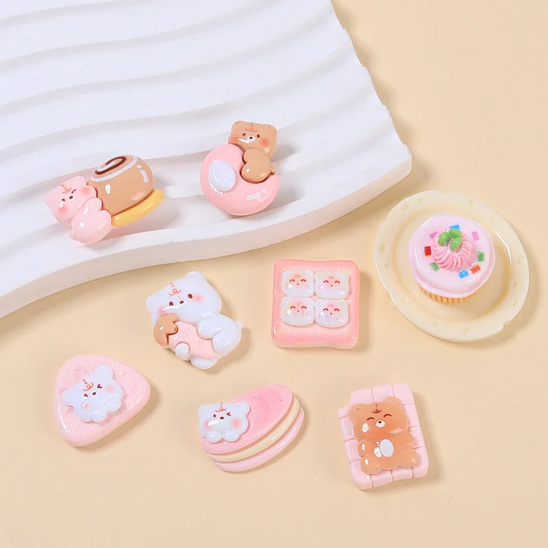 10pcs/lot Dessert Bear Series Cabochon Flatbacks Scrapbooking For Phone Case Decoration DIY Miniature Dollhouse Accessories