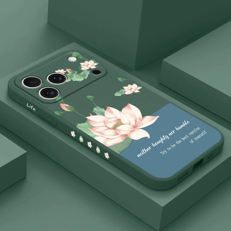 

Green Lotus Phone Case For iPhone 17 16 16e 15 14 13 Plus Pro Max Mini Silicone Cover