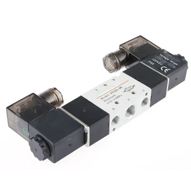 1 قطعة 4V220-08 هوائي الملف اللولبي صمام 5 طريقة 2 موقف 1/4 "سبائك الألومنيوم الداخلية E DC12V ، DC24V أو AC110V AC220V