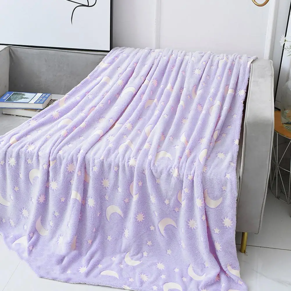 Throw Blanket Stars Moons Pattern Double-sided Gifts Warm Glow in The Dark Pink Bed Nap Blanket for Office