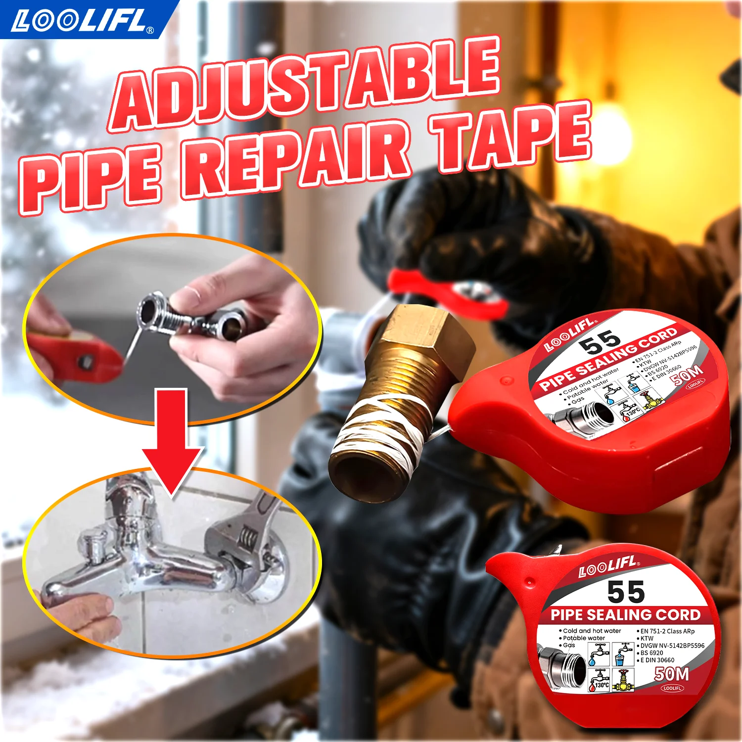 L55 pipeline magic rope, pipeline sealing rope, alternative to liquid sealant, portable raw material tape, odorless, easy to use