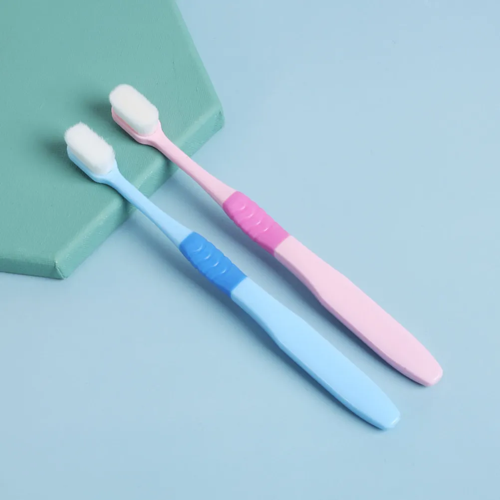 2Pcs Small Head Toothbrush Superfine Bristles Ergonomic Handle Oral Cleaning Tool Perfect Postpartum Oral Care Sky Blue Pink