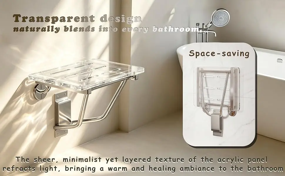 Folding Shower Seat Wall Mounted 350 lbs Capacity Heavy Duty Acrylic Shower Bench with