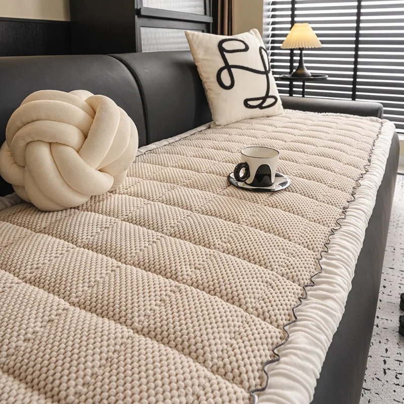 

New Thickened Warm Sofa Cover Fabric Straight Row One-piece Fixed Anti Slip Sofa Cushion Cover for Autumn and Winter Seasons