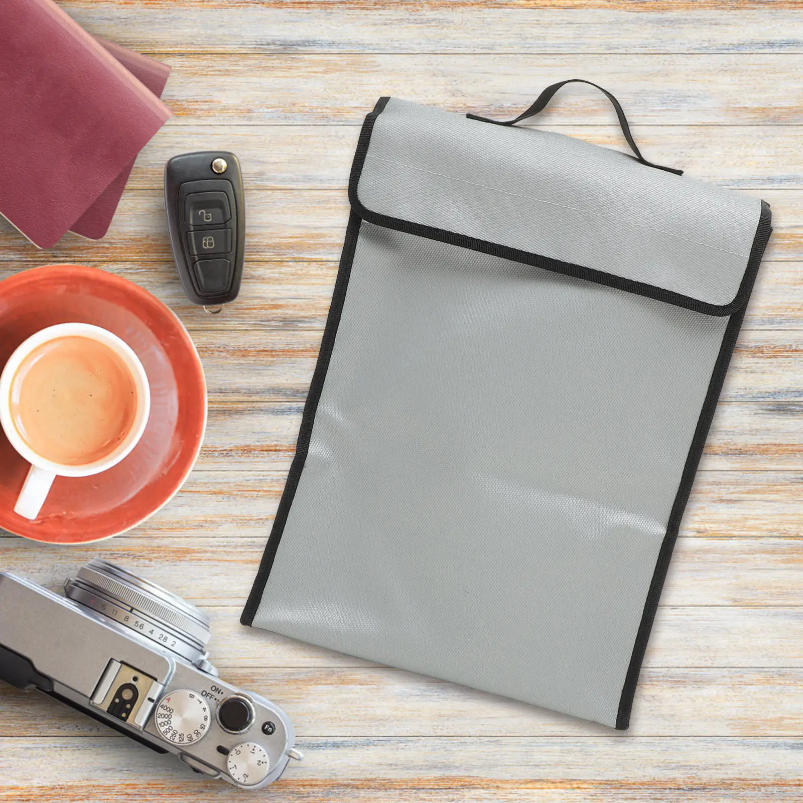 Fireproof Document Bag 38x30.5x6.5cm Waterproof Passport Cash Pouch with Double-Sided Protection