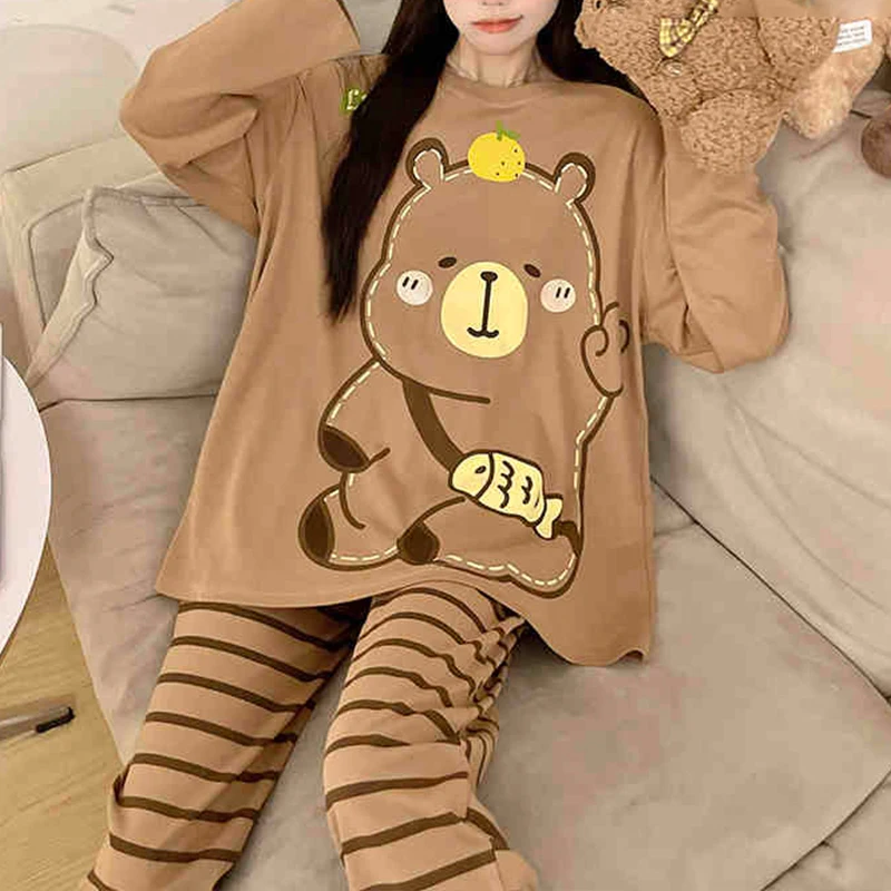 Cute Printed Sleepwear Women's Pajamas With Pants 2Pcs/Set Spring And Autumn Pajama Homewear Suit Thin Section Of Young Girls 3