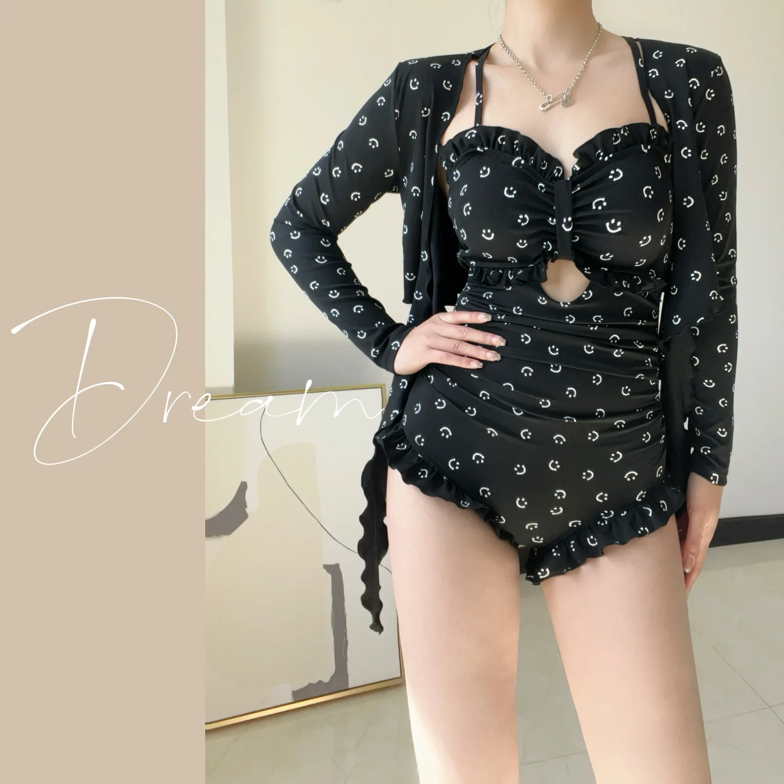 

Женский слитный купальник Dr Honey с длинными рукавами и бретелями, сексуальный, утягивающий, с принтом «Улыбающееся лицо», премиум-класса, для летнего отдыха