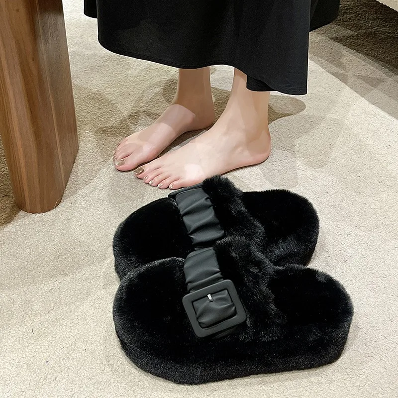 High Appearance Level Thick Bottom Outside The Home Wear Waterproof Table Fashion All Comfortable Non-slip Plush Female Slippers