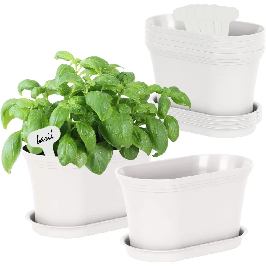 

Windowsill Garden Pots White Plastic Flower Pots with Drainage Tray for Herb Succulents African Violet Pack of 6
