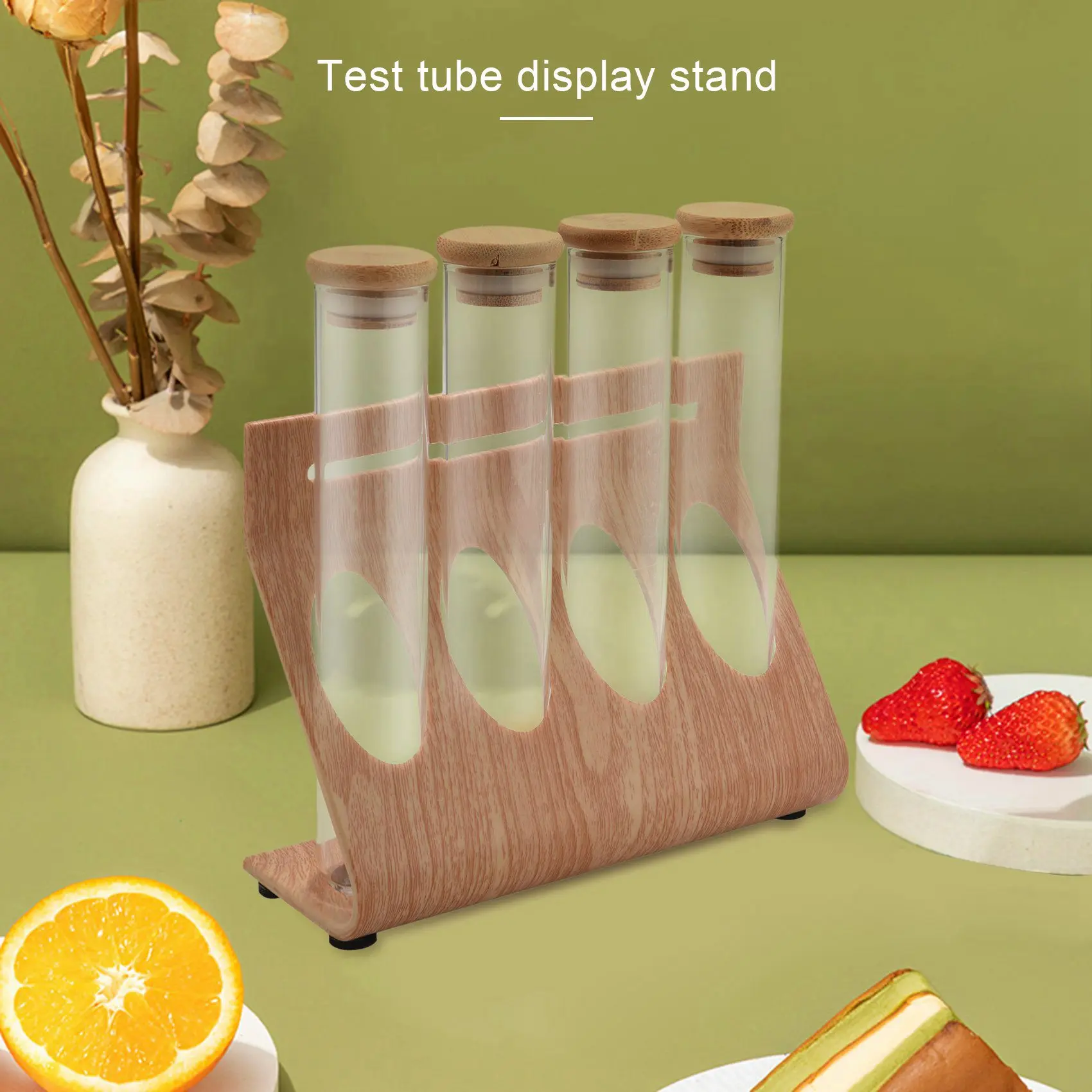 

Y51A-2 Set Wooden Coffee Beans Tea Display Rack Stand Glass Test Tube Sealed Storage Decorative Ornaments Cereals Canister