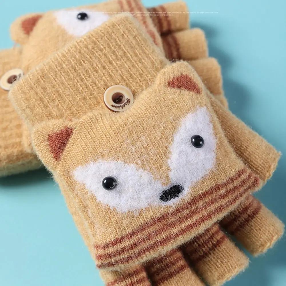 Fashion Cute Autumn Winter Children Mittens Knitted Gloves Warm Gloves Flip Fingerless Gloves