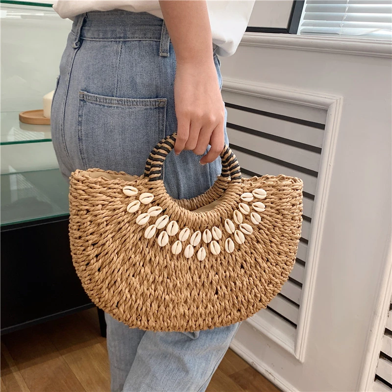 Borsa da spiaggia da viaggio di grande capacità per le donne 2023 nuova borsa in Rattan fatta a mano Designer borsa a mezza luna borsa di paglia