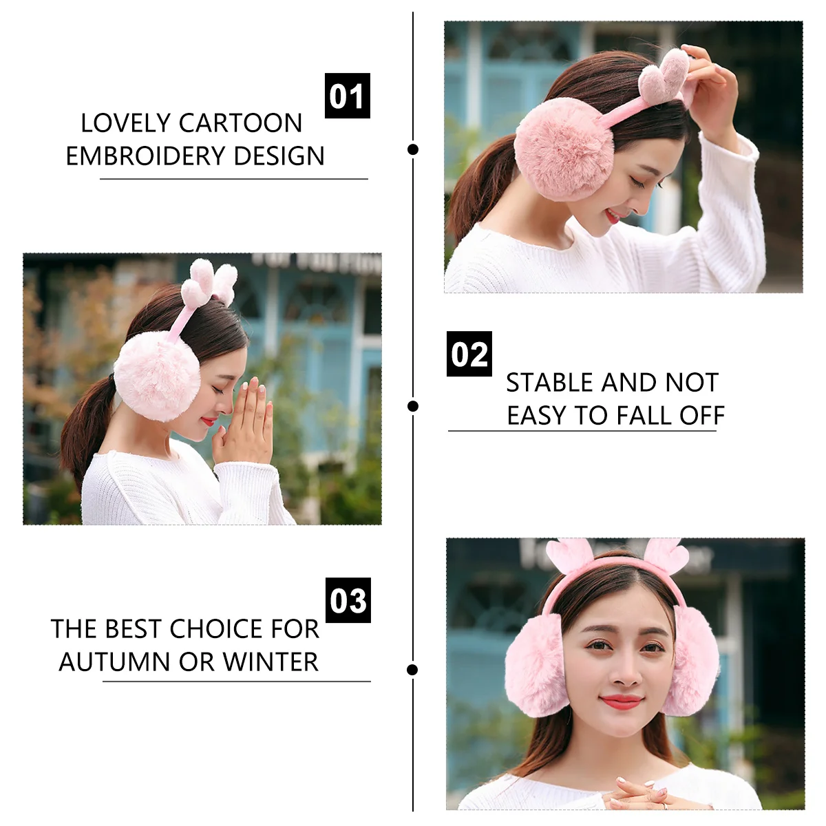 

Winter Ear Muff with Cute Antlers Embroidery Warm Comfortable Fit for Cold Weather Activities and Everyday Style