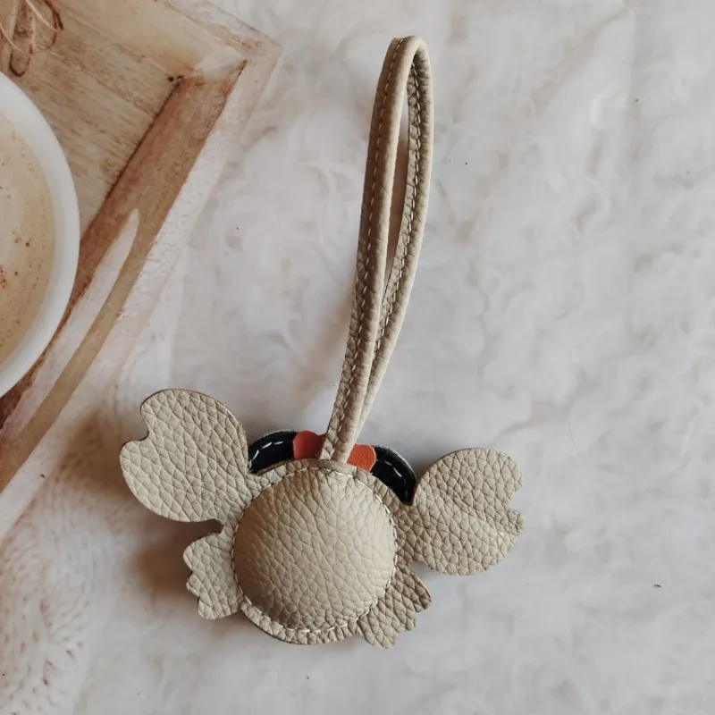 Small Crab Style Pendant Handmade Genuine Leather Bag Charm Women's Keychain Car Ornament Gift