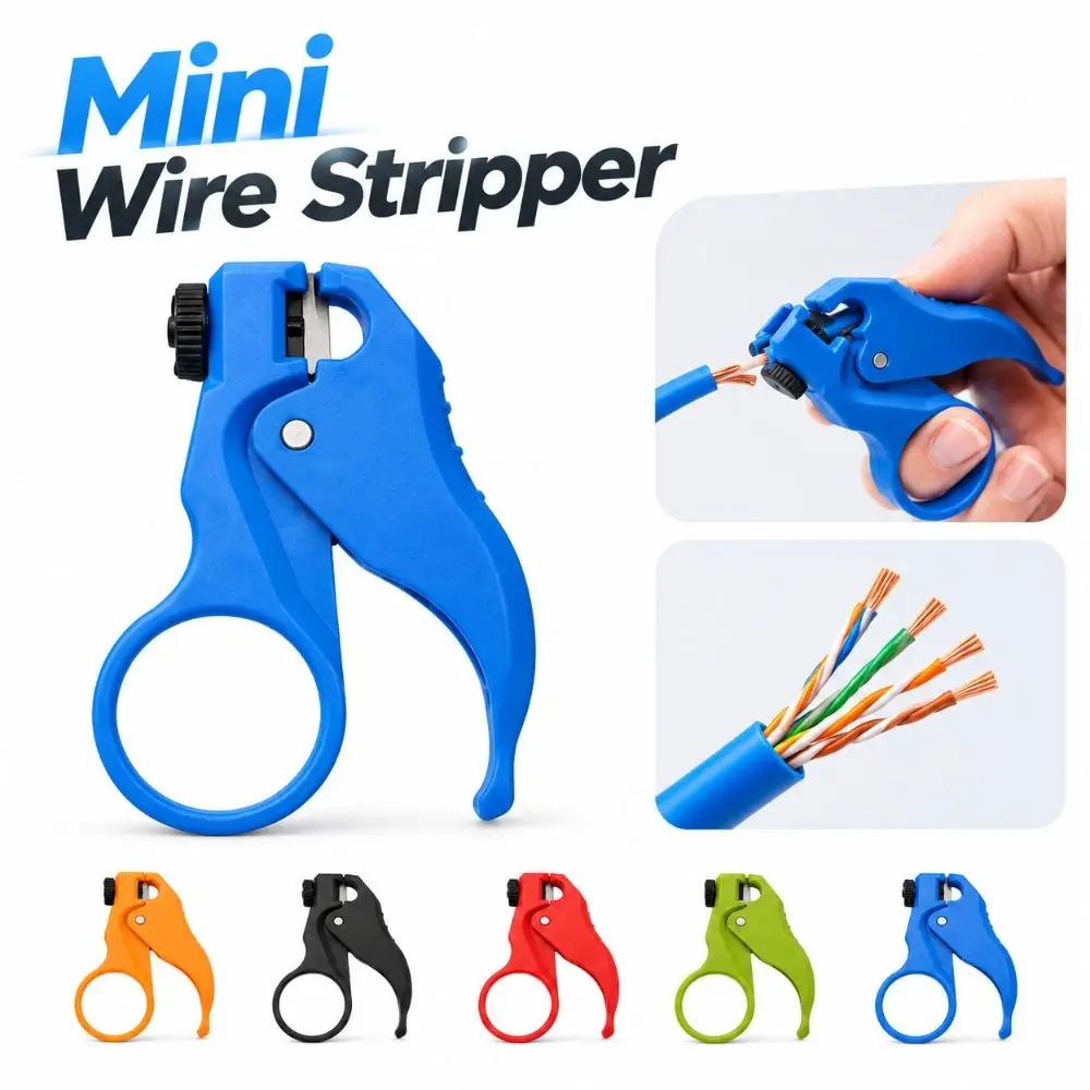 One-Handed Mini Wire Stripper Ring Finger Grip Spring Assisted Cable Stripper Crimper Pliers for Cat5e-Cat8 Network Cable