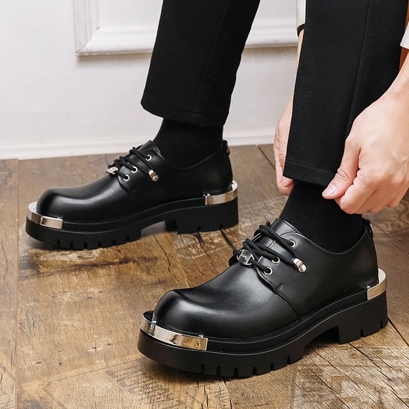 

Size 38 - 46 Thick-soled Men Fashionable Large-brimmed Shoes Black Men Casual Lace-up Slip-on Shoes Business Office Brand Shoe