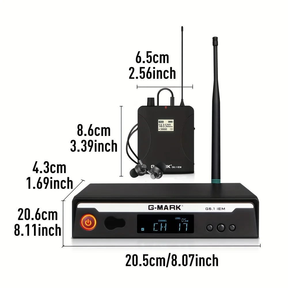 Stereo In-Ear Monitoring System G-MARK G6.1IEM Wireless Stage Return, Suitable for Guitar Studio Band Performances, with EU Plug