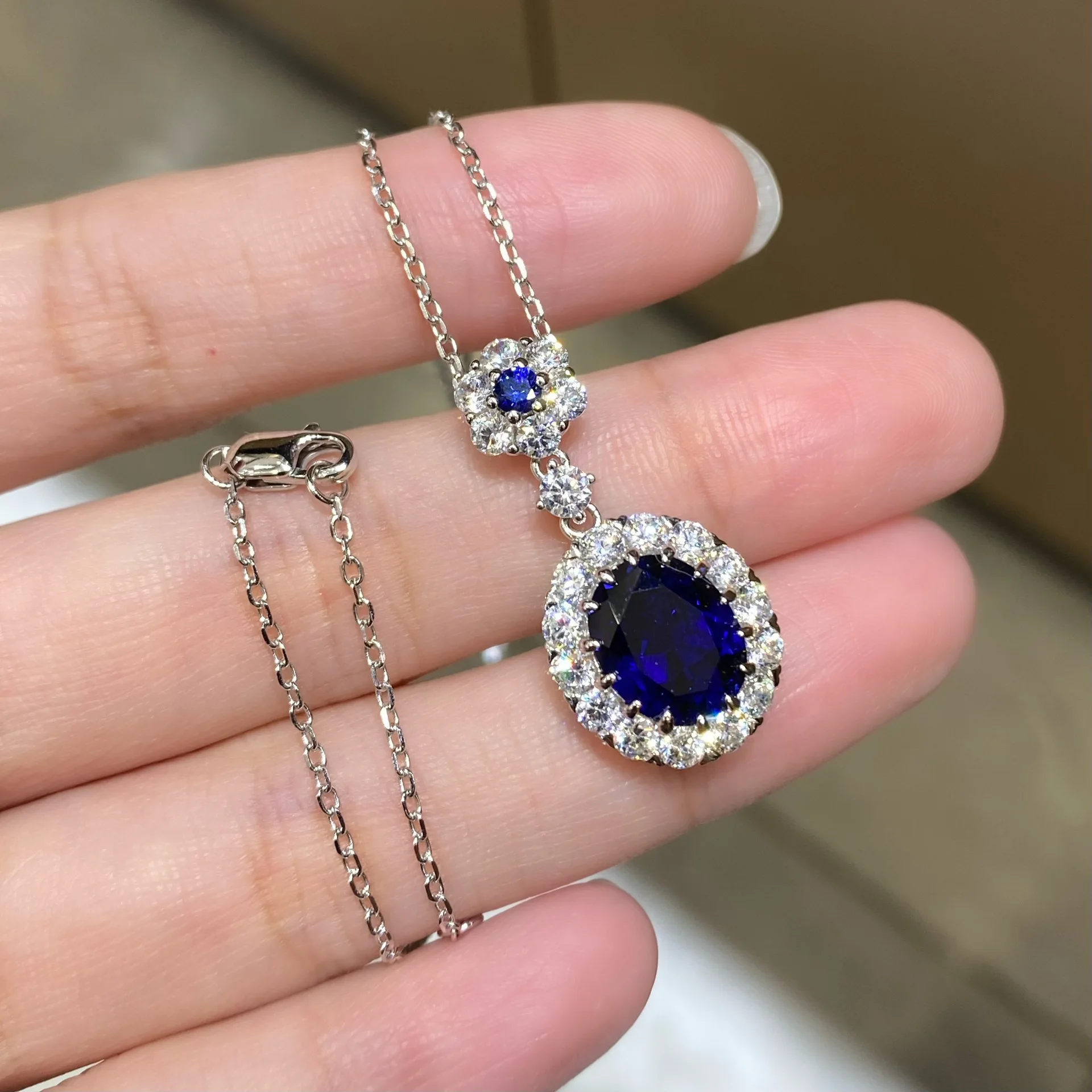 Sapphire Necklace 3Ct Moissanite Women's PT950 Platinum - Exquisite cut, fire interweave, snug comfortable wear