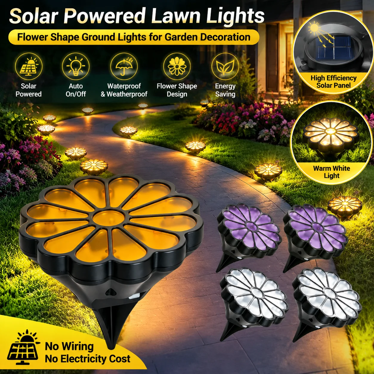 Solar‑Powered Daisy Flower Solar Lawn Lights Waterproof Decor Ground Stake Lamps for Garden Yard Patio Landscape Atmosphere Deco
