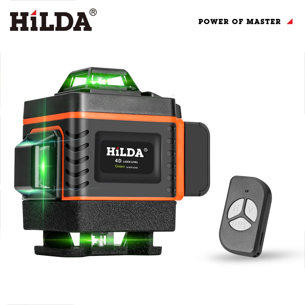 HILDA 16 Lines Laser Level Horizontal & Vertical Self-Leveling Cross Line Green Beam Laser Level Floor Tile Sticking Instrument