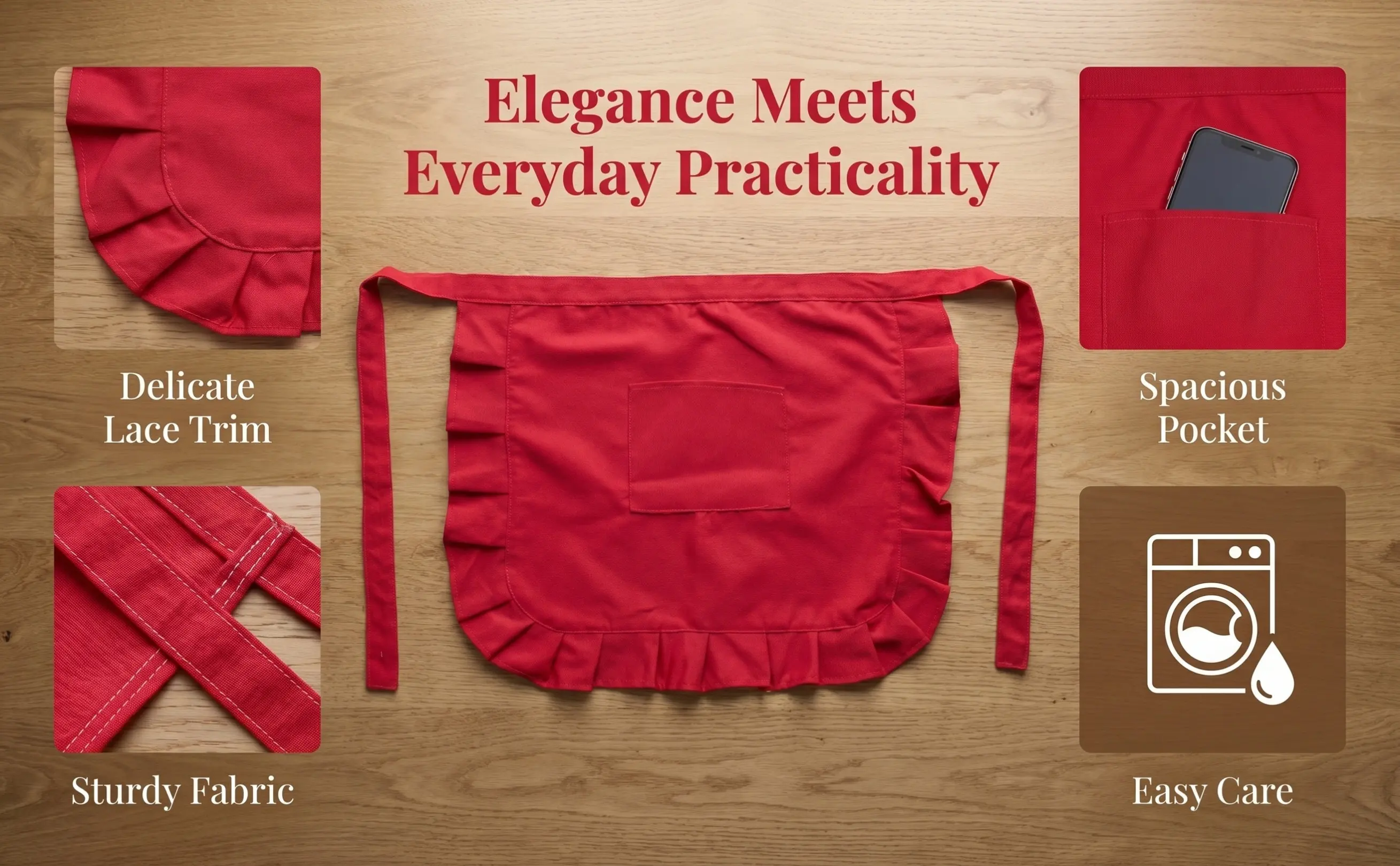1Pcs Floral Half-Length Apron Lightweight Oil-Proof Cooking Apron with Pocket for Cafe Restaurant Kitchen Home Use