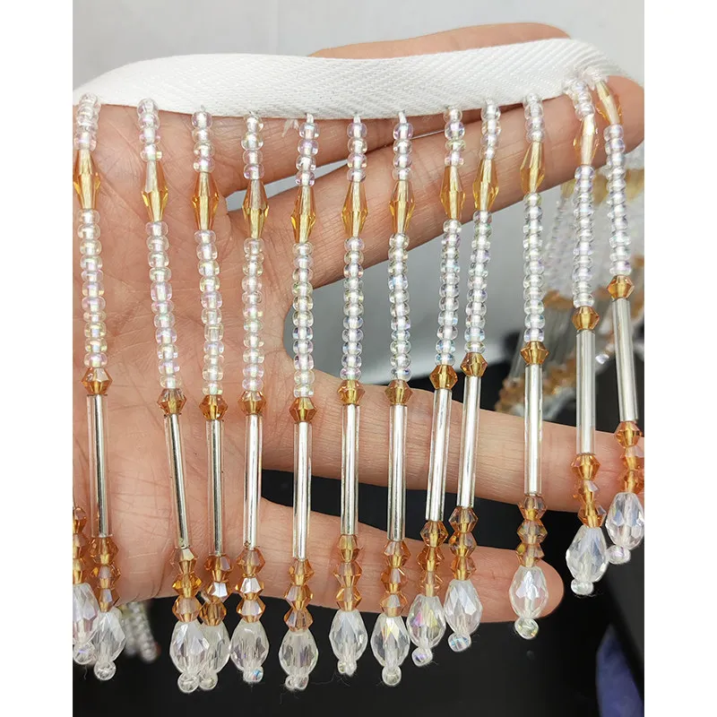 45cm Glass Crystal Beaded Tassel Fringe Trim 8cm Width for Stage Outfit Garment DIY Sewing Accessory Lampshade Decoration