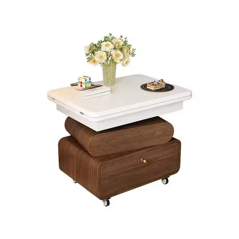Environmentally friendly and durable small size oak coffee table, cream style storage