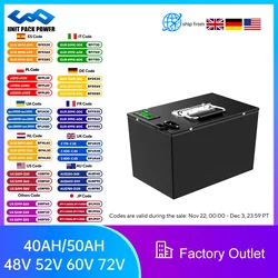 72V 80AH Rechargeable Lithium Battery Pack Scooter Ebike Battery 52V 60V 50AH Built-in BMS for Electric Bicycle Inverter RV EV