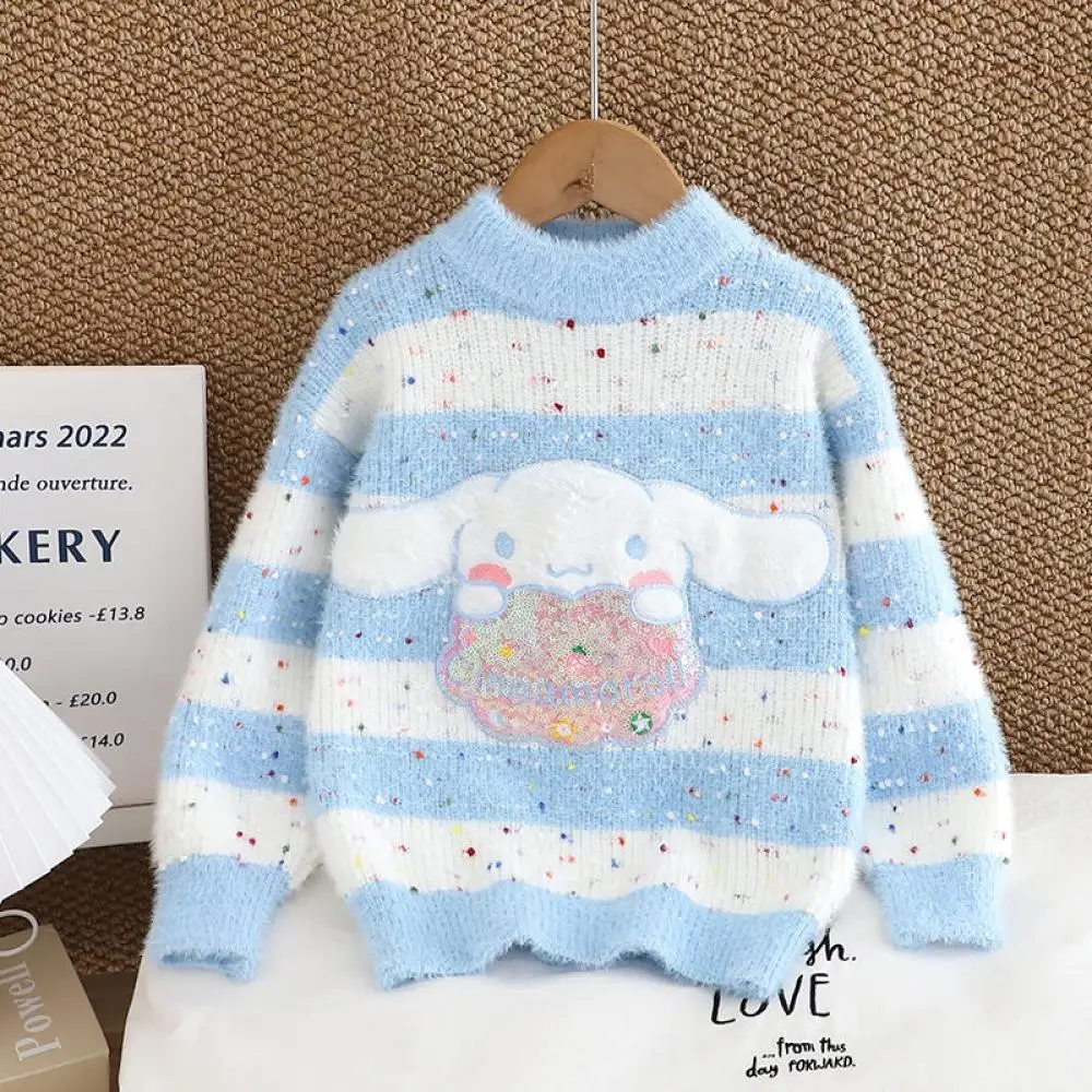 Autumn Winter Children's Sweater Cinnamoroll Knit Sweater Kawaii Anime Sanrios Children's Round Neck Pullover Bottoming Sweater