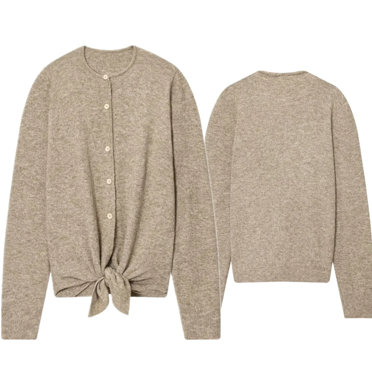 

Withered Autumn/Winter Women's Knitted Jacket French Minimalist Khaki Single Breasted Tie Up Cardigan Sweater Women Top