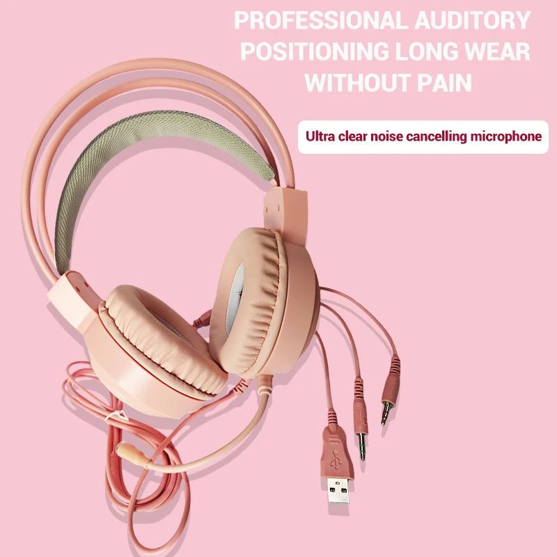 New wired pink noise cancelling computer universal headphones