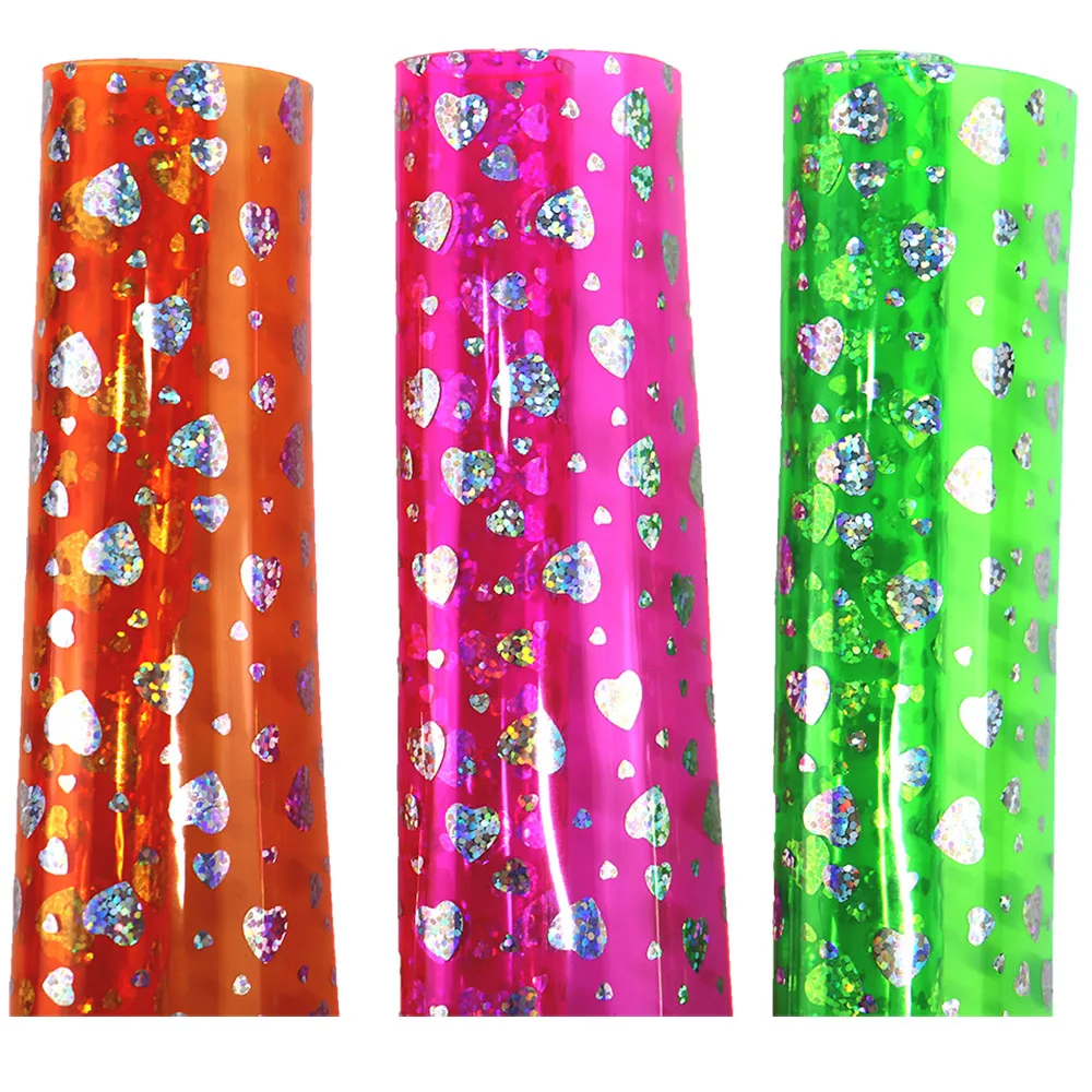 Rollo de 30x120cm, 0,5mm, patrón de corazones de amor en vinilo transparente, tela de PVC de gelatina, piel sintética, impermeable para bolso BH042